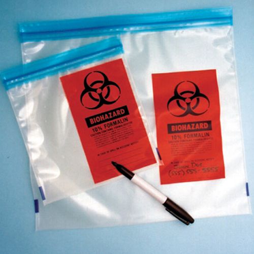 Bag, Liquid Tight Ziplock for Specimen Storage with Formalin Warning Printing