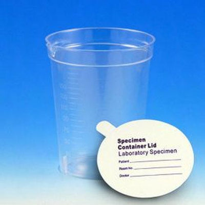 Specimen Container, 6.5oz, Paper Lid Included in Each Pack, Pour Spout, PS, Graduated