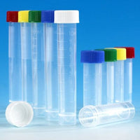 Transport Tube, 5mL, with Attached White Screw Cap, STERILE, PP, Conical Bottom, Self-Standing, Molded Graduations, 25/Bag 