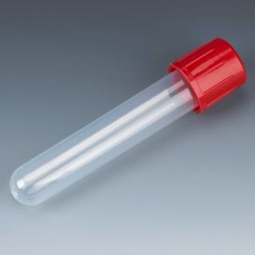 Test Tube with Attached Red Screw Cap, 12 x 75mm (5mL), PP, 250/Bag, 4 Bags/Unit