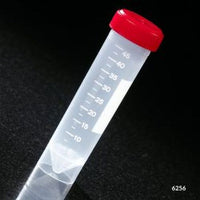 Transport Tube, 50mL, with Attached Red Screw Cap, PP, Printed Graduations, Conical Bottom, Self-Standing, STERILE